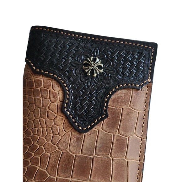 Ranger Belt Co Rodeo Wallet Western Tooled Leather Concho Exotic Print Tan - Picture 6 of 8